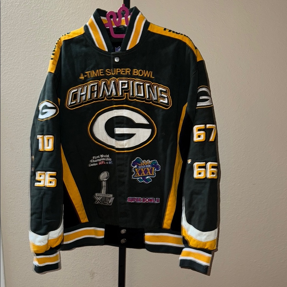 Vtg NFL Green Bay Packers 4-Time Super Bowl Champions Varsity Bomber Jacket XL